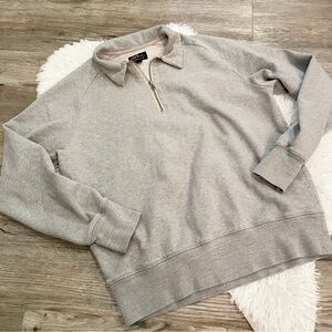 LL Bean Gray Quarter Zip Pullover Sweatshirt Cotton Casual Large